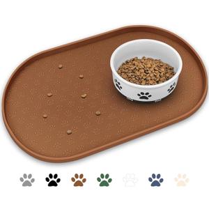 KPWACD Pet Placemat for Dog and Cat, Anti-Slip Waterproof Dogs Feeding Bowl Mat Prevent Food and Water Overflow, Silicone Puppy Dish Mats Suitable for Small Medium Big Pets, Brown, 24" * 16" (Many Paw - 24"x16")
