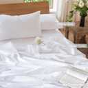 MooMee Bedding Duvet Cover Set 100% Washed Cotton Linen Like Textured Breathable Durable Soft Comfy (Solid Bright White, Queen 90"x90")