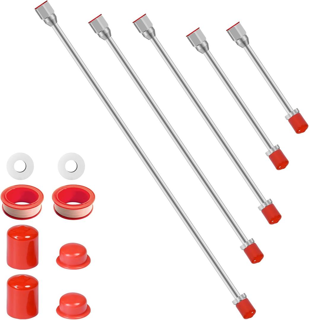 5 Pack Airless Paint Sprayer Tip Extension Pole Multi-Sizes Extension Rod,Airless Painting Spray Gun Tip Extension Pole Rod with Red Guard (7.8in+11.81in+19.09in+29.13in+38.77in)