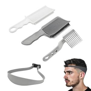 Fade Hair Trimming Comb, 4pcs Barber Fade Guide for Men Haircut with Silicone Haircut Band, Curved Positioning Comb and Flat Top, Self Haircut Kit Guide for Home DIY Haircuts Salon Styling Tools