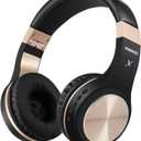 Riwbox Bluetooth Headphones, XBT-80 Folding Stereo Wireless Bluetooth Headphones Over Ear with Microphone and Volume Control, Wireless and Wired Headset for PC/Cell Phones/TV/Gym (Black Gold)