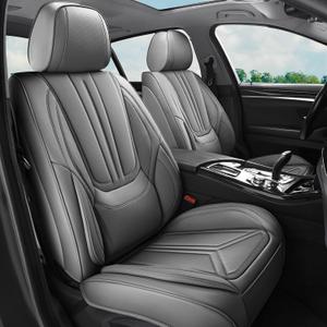 Car Seat Covers Full Set Gray, Premium Leather Car Seat Covers, Waterproof and Breathable Seat Covers, Universal Car Seat Protector Fit for Cars, Trucks, SUVs, Pick-ups
