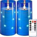 NURADA 3"x6"Flickering Flameless Candles: Built-in Star String 3D Wick Battery Operated LED Candles with Remote and Timer for Wedding Valentine's Day Decor, Blue 2 Pack
