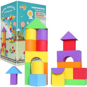 Suitable Size Foam Building Blocks for Toddlers 18M+, Big Soft Stacking Blocks Toys, Baby Bath Toys, Sensory & Early Development Toys for Kids 1.5 Years Up (Starter Kit)