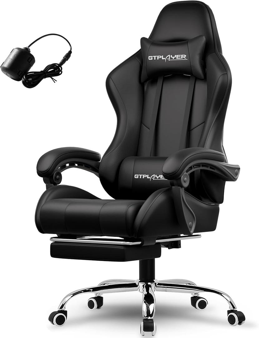 GTPLAYER Gaming Chair, High Back Fabric Computer Game Chair with Footrest, Ergonomic Height Adjustable Office Chair with Removable Cover and Lumbar Support for Gaming and Work (Black)