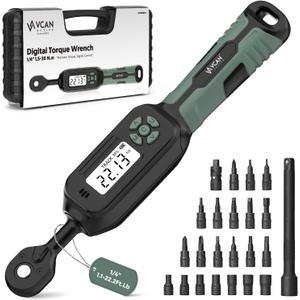 1/4 Torque Wrench Digital(1.1-22.2Ft.Lb) 2% Accuracy Digital Torque Wrench 1/4 Drive with Buzzer and LED Flash Track Mode Inch Pound Torque Wrench Set with Bits & Sockets for Bike Moto Gunsmithing