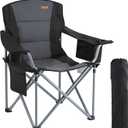 VEVOR Camping Folding Chair, Portable Heavy Duty Outdoor Quad Lumbar Back Padded with Side Pockets, Cup Holder and Cooler Bag for Beach, Lawn, Picnic, Fishing, Backpacking, Black