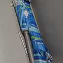 7 ft. Metal Tilt Beach Umbrella with Sand Anchor and Carry Bag, Built-In Table Tray in Baby Blue Stripes