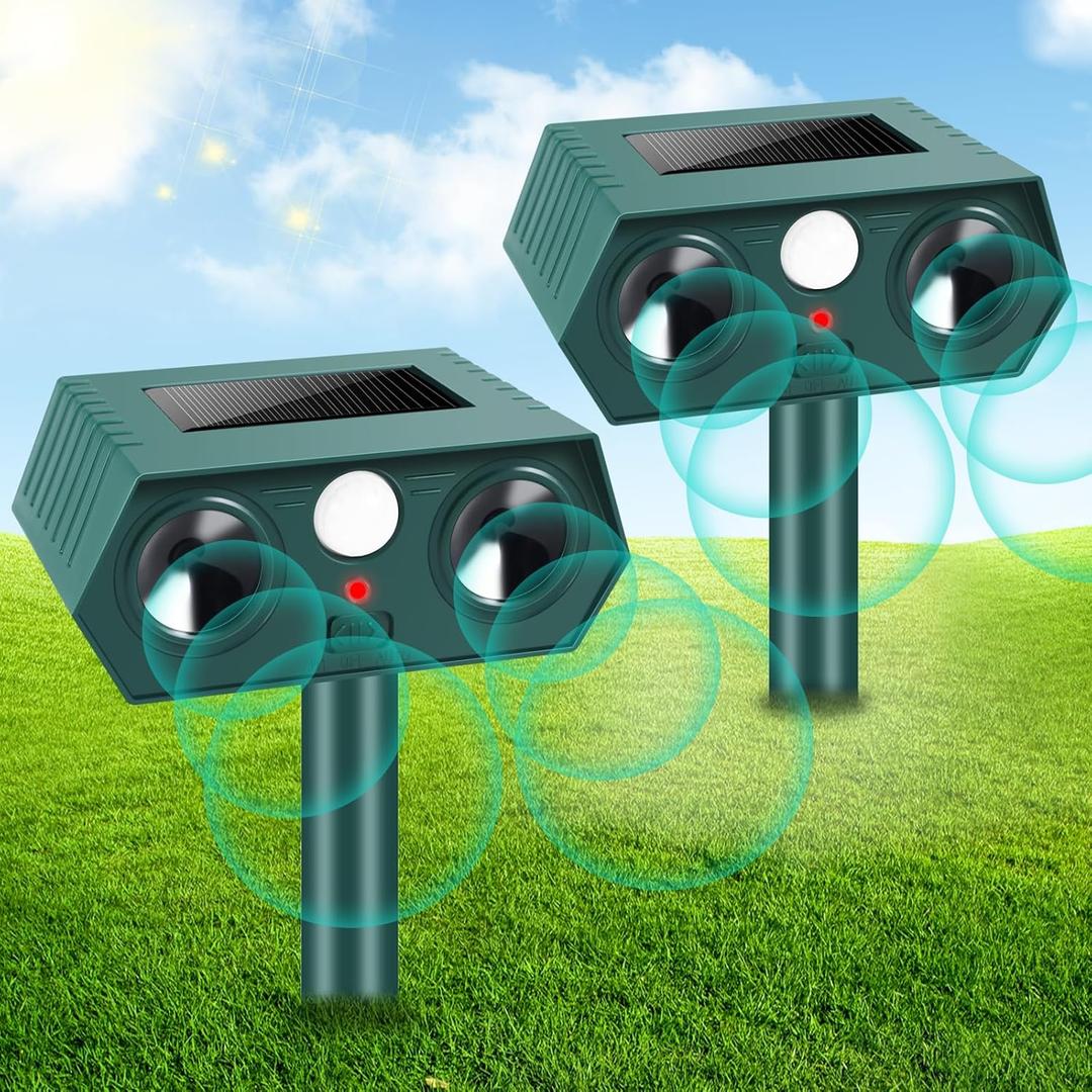 Cat Repellent Outdoor, Deer Squirrel Repeller Devices, Solar Ultrasonic Coyote Deterrent with Motion Sensor to Scare Dog Raccoon Rabbit Out of Garden, Skunk Repellent for Yard (2)