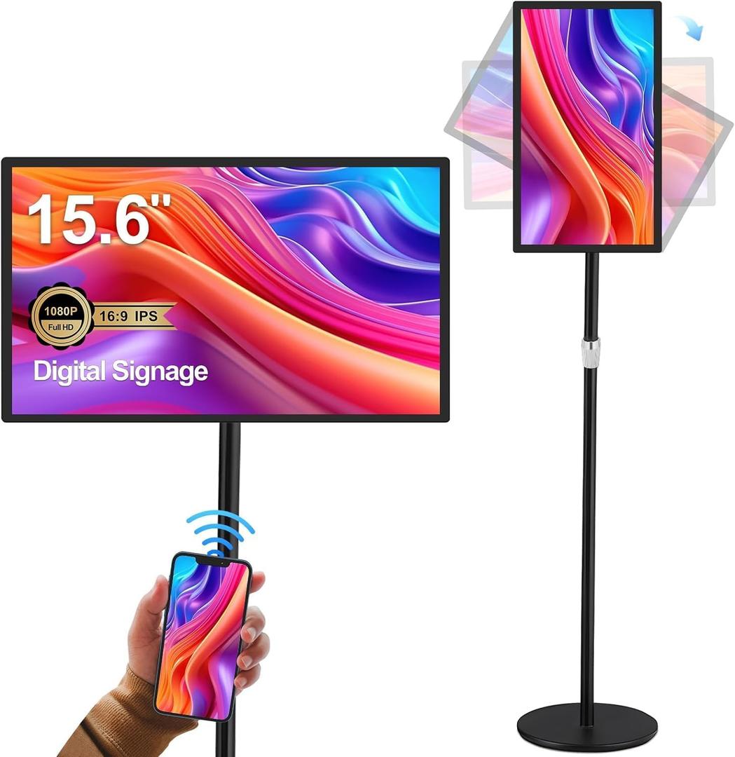 15.6" Digital Signage Display 10000 mAh Capacitive Touch Screen Advertising Display with Wireless Screen Mirroring, All in One LCD Screen HDMI-in with Android 11(2+32GB) (Black)