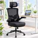 Office Desk Chair for Long Hours & Back Pain Relief – 4“ Thick Molded Foam Cushion, Enhanced Lumbar Support, Padded Flip-up Armrests, Ideal for Office or Study (Black-HR), Standard