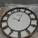 16 inch Brush Bronze Plastic Indoor Wall Clock. Large Number Round Clock. Battery Operated, Silent Non-Ticking, Decorative Clock for Home, Office and School