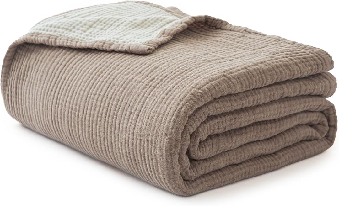 Simple&Opulence Cotton Muslin Blanket for Bed and Couch Soft Lightweight Breathable 4 Layering Gauze Blanket Home Dcor for All-Season Queen Size(Coffee)