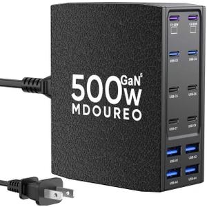2 x 500W USB C Charger Block, 12-Port USB C Charging Station for Multiple Devices, Leather Texture Dual PD 65W Laptop Fast Charger Compatible with MacBook Pro/Air, iPad, iPhone,Galaxy and More, Black