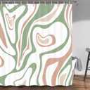 DYNH Cute Green Shower Curtain,Cute Boho Aesthetic 70S Abstract Sage Green Pink Wavy Spiral Swirl Shower Curtain, Vintage Retro minimali Teen Girls Shower Curtain Set with Hooks,72X72IN (Multi2)