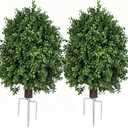 QIANYUN Boxwood Topiary Bush  Artificial Shrubs for Outdoors, Artificial Boxwood Topiary Ball Tree, UV Resistant Evergreen for Front Porch, Garden, Yard & Balcony Decor