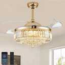 42'' Fandelier Ceiling Fan with Light, Chandelier Fan for Bedroom Living Room, LED Dimmable, 6 Wind Speed Retractable Crystal Ceiling Fan (Gold)