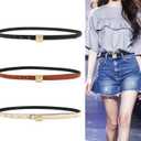 Women Leather Belt Fashion Skinny Belt Ladies Diamond Belt Luxury Leather Belt for Jeans Dress (Brown)