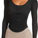 LASLULU Womens Long Sleeve Workout Tops Active Sheer Fitted Open Back Gym Yoga Athletic Running Tops Wrap Top Pilates Outfits (Small, Black)