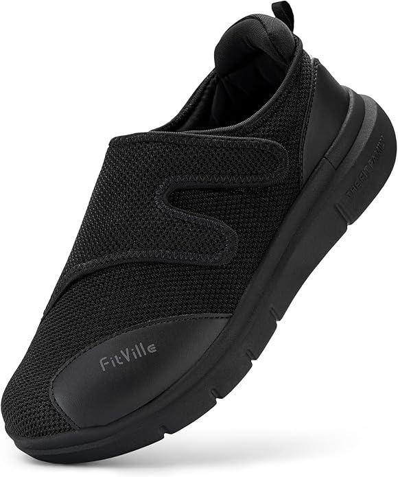 FitVille Diabetic Shoes for Men Extra Wide Width XX-Wide Orthopedic Slip-on Shoes Adjustable Closure Walking Sneakers with Arch Support Cushioning Therapeutic for Swollen Feet, 9.5 Men