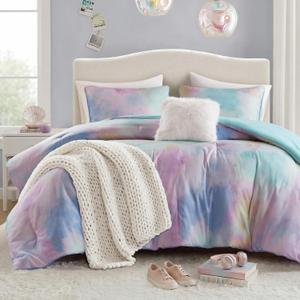 Intelligent Design Queen/Full Size Comforter Set, Watercolor Queen Bedding Sets, Tie Dye Comforter Set for Teen Girl & Boys, 4 Pieces Cassiopeia Comforter, Sham, Throw Pillow Full/Queen Pink/Blue