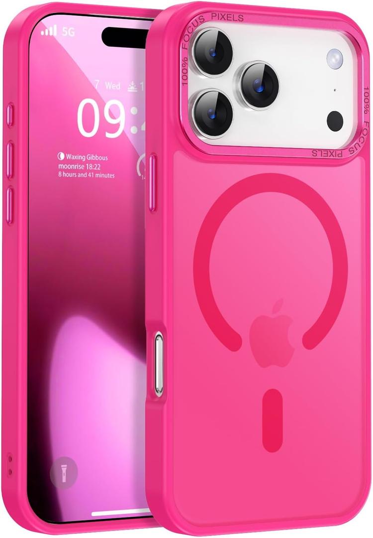 Newfuture Magnetic for iPhone 17 Pro Case [Compatible with Magsafe] [Military Grade Drop Protection] Translucent Matte Anti-Scratch Shockproof Protective Phone Cover 6.3 Inch, Hot Pink