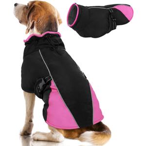 Warm Dog Jacket in Winter, Winter Dog Fleece Coat, Soft Pet Coat for Dogs with Reflective Strip Cozy Turtleneck Waterproof Clothes for Doggy, XL Pink