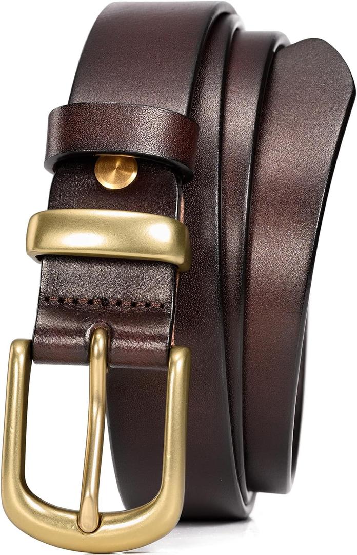 WOLFANT Womens Belts for Jeans in Gift Box,1.1" Ladies Belt with Gold Buckle,100% Italian Full Grain Real Solid Leather (Waist 28"-29", Coffee)