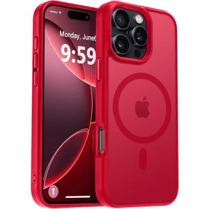 MOCCA Strong Magnetic for iPhone 16 Pro Phone Case, [Compatible with Magsafe][16FT Mil-Grade Drop Protection] Slim Thin Translucent Matte Protective Cover Case for iPhone 16 Pro Case, Red