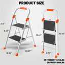 2 Step Ladder, Folding Step Stool with Orange Cushioned Handle, White Sturdy Step Ladder with Wide Anti-Slip Pedal, 900 lbs Capacity Heavy Duty Step Stool with Safety Lock for Kitchen, Home & Garage