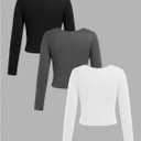 RoseSeek Girl's 3 Pack Long Sleeve T Shirt Square Neck Slim Fit Basic Tee Tops Soft Fall Tops