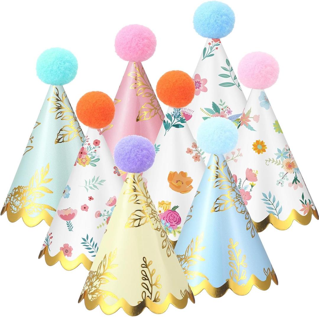 Panitay 40 Pcs Colorful Mini Small Party Hats for Stuffed Animals Paper Cone Tiny Birthday Hats Games Accessories (Floral)