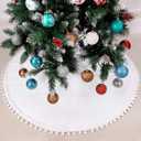 IMIKEYA Christmas Tree Skirt White 48 Inch Faux Fur Xmas Tree Skirt with Hand-Sewn White Pompoms for Christmas Tree Decorations