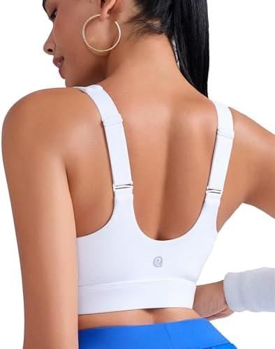 RUNNING GIRL Adjustable Straps High Impact Sports Bra for Women,High Support Workout Sports Bras with Sewn in Pads, White, Size L
