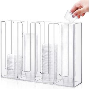 Cunhill Cup Lid Organizer Acrylic Sauce Cup Dispenser 4 Compartments Countertop or Wall Mountplastic and Lids Organizer Storage Holder Restaurant Supplies for Party Kitchen(Clear)