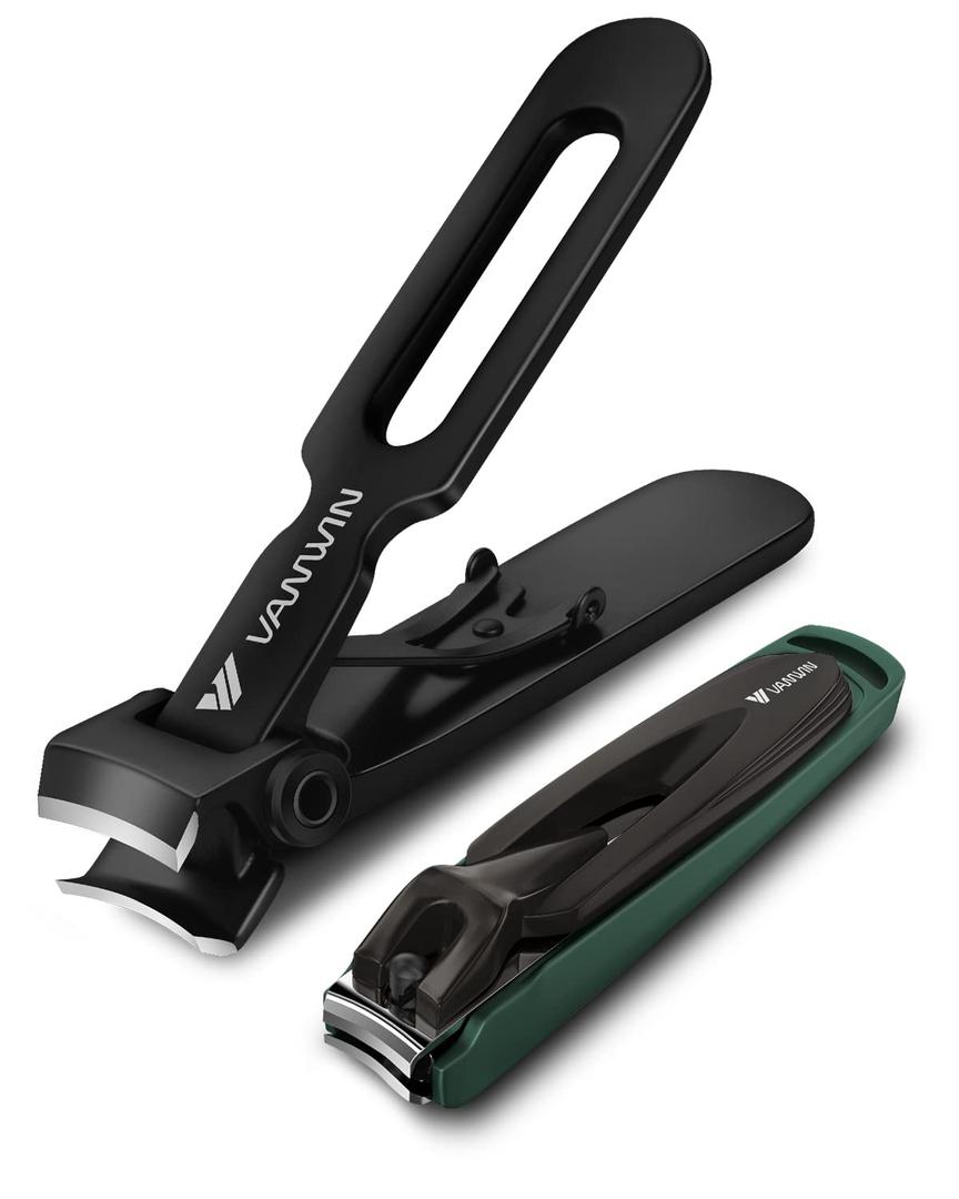 Nail Clipper Set 2 Pack, Heavy Duty Toenail Clippers for Thick Toenails and Sturdy Finger Nail Clippers with Catcher, Ultra Sharp Stainless Steel Nail Cutter for Men Women Adult