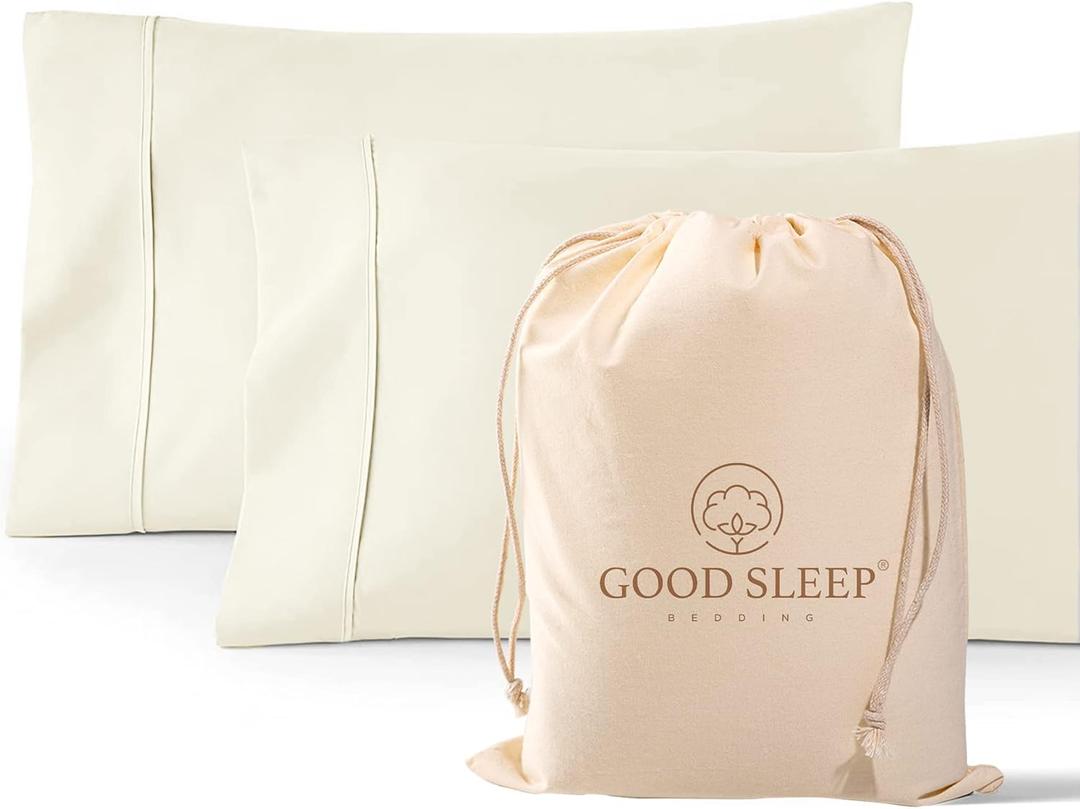 1000 TC Ivory King Pillowcases Set of 2 100% Egyptian Cotton Pillow Cases with Long Staple Cotton & Sateen Weave, Silky Soft Hotel - Like Bed Pillow Covers for Comfy Sleeping, Snug Fit