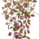 LOYWREE Artificial Purple Ivy Hanging Vine Plants - Small Potted Long Trailing Cascading Foliage, Gothic Home Decor for Indoor/Outdoor, Office, Garden & Shelf (Black Pot Included) (1Pack, Perilla)