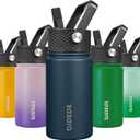 BJPKPK Water Bottle with Straw Lid, 15 oz Insulated Water Bottle, Stainless Steel Metal Water Bottles, Reusable Leak Proof BPA Free Thermo, Flask, Cups, Macaron-Navy Blue