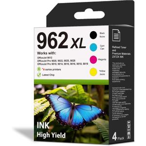 962XL Ink Cartridges Combo Pack 4 Pack Replacement for HP 962XL Ink Cartridge 962 XL Ink Work for Office Pro 9015 9010 9025 9020 9012 9022 9027 9018 9014 9026 Printer (962XL Ink, BK/C/M/Y)