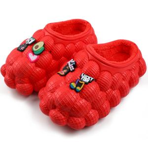 Bubble Slides for Women/Men, Massage Bubble Slippers, Funny Bubble Shoes with Plush Lining, Comfy Fuzzy Plush Lining House Slipper, Soft Pillow Stress Relief Slide, Shock-absorbing Mute Household Slippers(8.5-9.5 Women/7-8 Men, Red)
