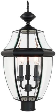 Kalium Outdoor Post Lights, 3 Light Lamp Post Light Fixture Hardwired with Clear Beveled Glass, 23" Large Waterproof Lamp Pillar Fixtures for Yard Pathway Porch Patio 60W Matte Black