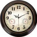 Vintage Wall Clock 16 Inch Quartz Silent Non-Ticking Analog Clock with Thermometer and Hygrometer, Battery Operated Rustic Round Decorative Clock for Living Room Home Office Classroom