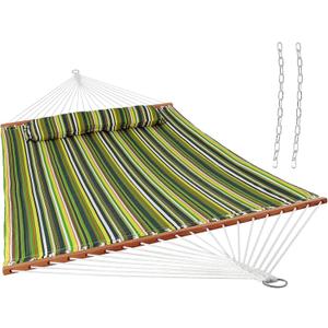Sunnydaze Quilted Outdoor Hammock with Spreader Bars - Heavy-Duty 450-Pound Capacity Double Hammock for Outside - Melon Stripe