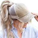 ProMindFun Womens Pony Hat High Ponytail Baseball Cap Girls Messy Bun Caps Camouflage Trucker Bad Hair Day Adjustable Dad Hat (03-light Khaki)