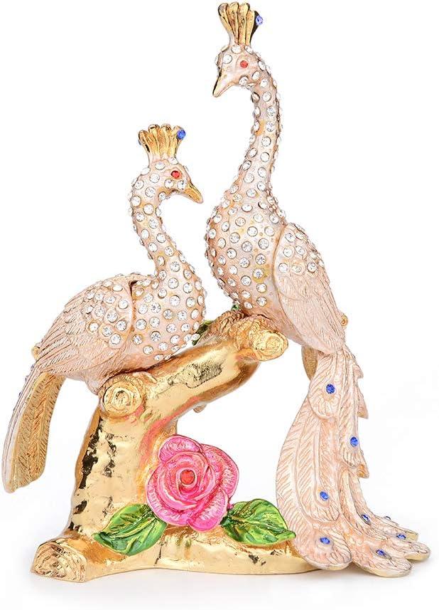 White Peacock Trinket Box Hinged Hand Painted Ornaments Decorative Unique Gift for Family
