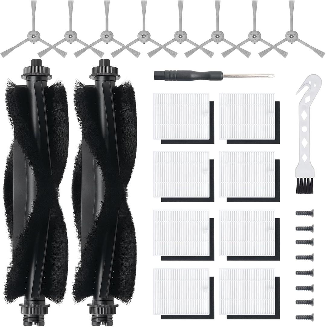 20Pcs Replacement Accessory kit for Eufy L60 Series, Eufy L50 Series Robot Vacuums Parts, 2 Roller Brush, 8 HEPA Filters and Foam Filters, 8 Side Brushes, 1 Screwdriver, 1 Clean Tool