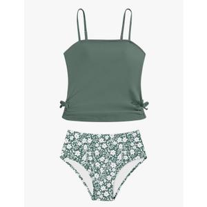 Girls Tankini Swimsuits Two Piece Bathing Suit Drawstring Swimwear Set for Girls13-14Y