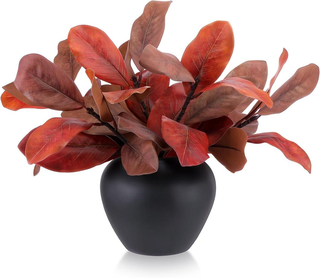 6 Pcs Fall Magnolia Artificial Leaves Branches 18 Inch 3D Magnolia Stems Pick Faux Simulation Leaves Twigs for Vase Indoor Outdoor Filling Home Office Table Decoration