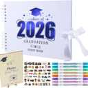 Graduation Guest Book Scrapbook Set 2026 - White Blue 80 Pages Signature Photo Album with 8 Dual-Tip Markers, Stickers, Memory Book Sign for Class of 2026 High School College Grad Party Favors Gifts